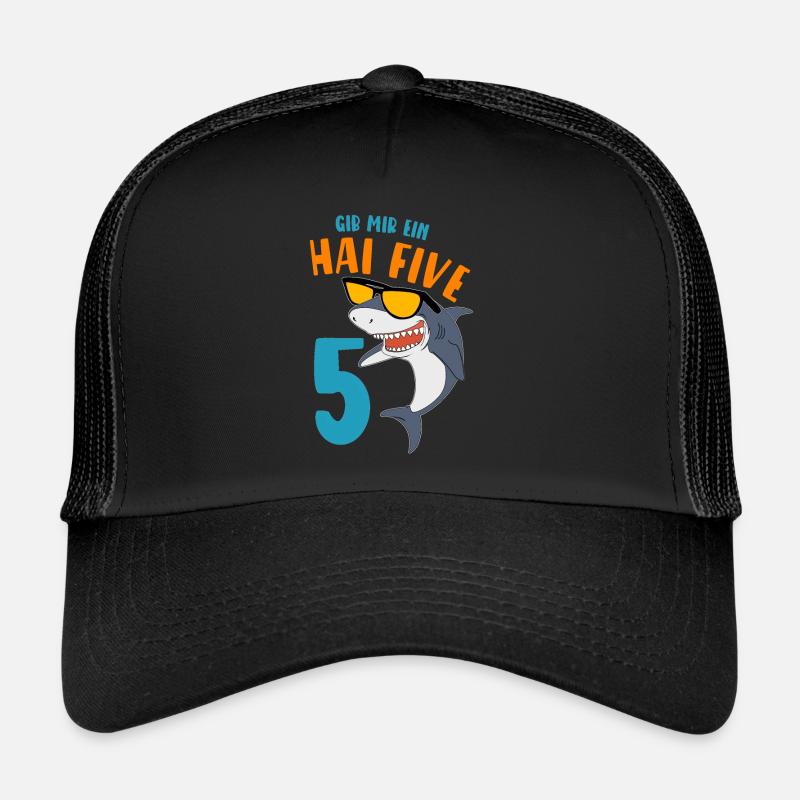 Geschenke 5 Jahre Jungen Hai Five Geburtstagsmotiv - Trucker Cap - Schwarz/Schwarz