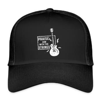 Gitarrist Saiten Rocken Musiker Rocker Gitarre - Trucker Cap - Schwarz/Schwarz - Vorne