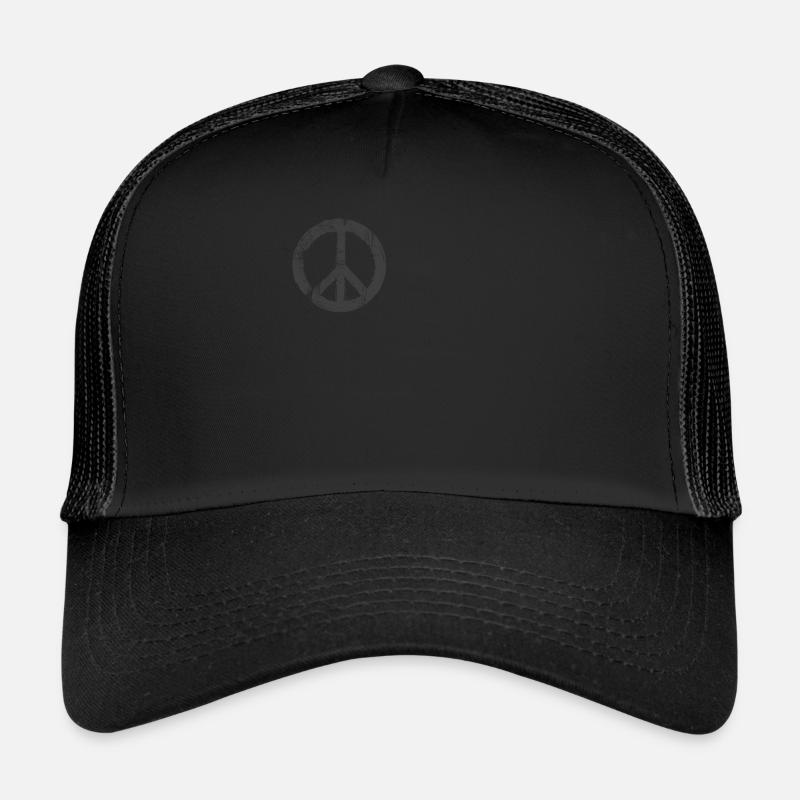 Retro Design Friedenszeichen Peace Zeichen - Trucker Cap - Schwarz/Schwarz