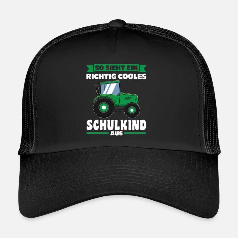 Schulkind Traktor Schulbeginn Geschenk - Trucker Cap - Schwarz/Schwarz