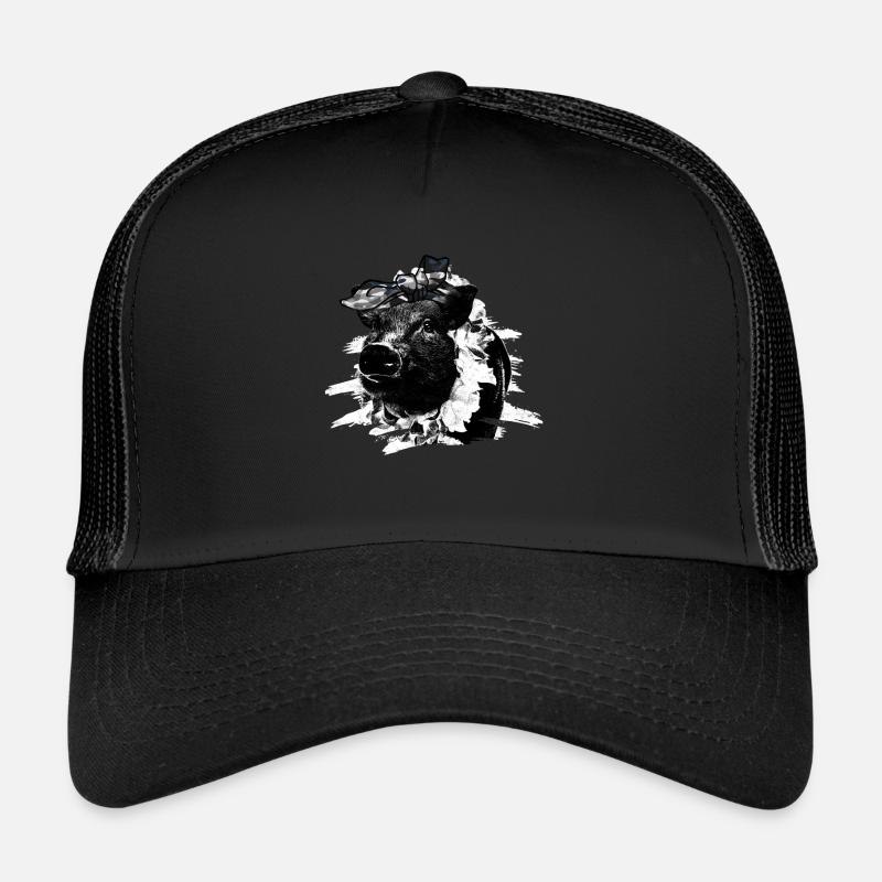 Schwein Tshirt Kinder Frauen Ferkel Pig Ferkelchen - Trucker Cap - Schwarz/Schwarz