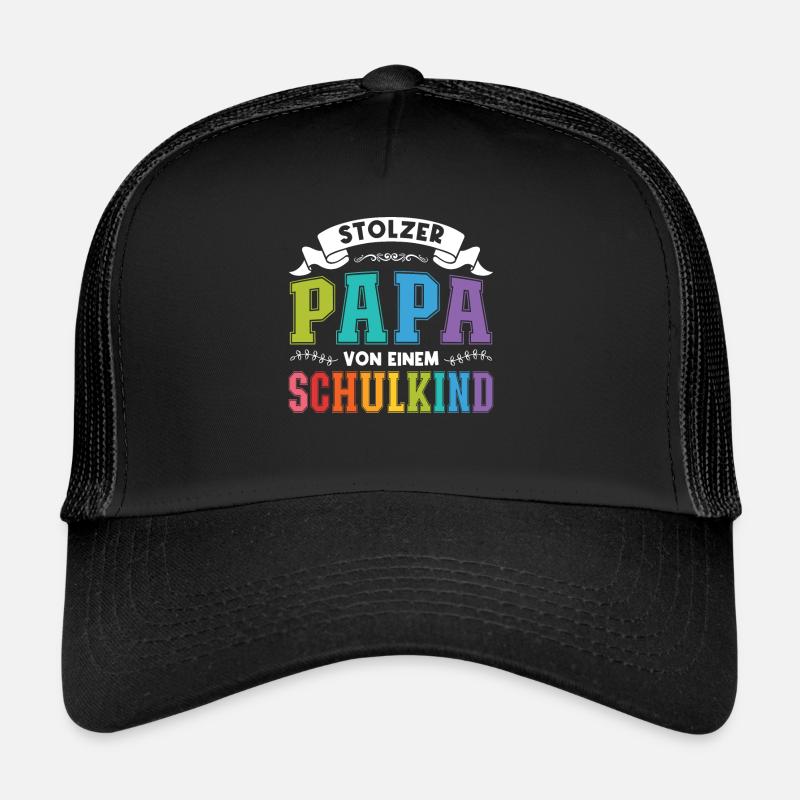 Papa Schulkind Schulanfänger Geschenk - Trucker Cap - Schwarz/Schwarz