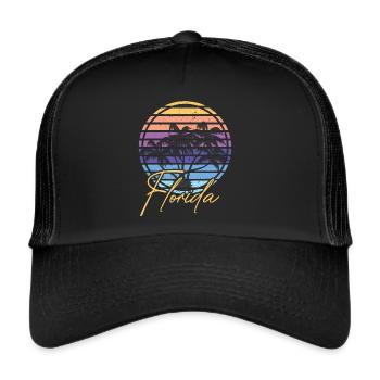 Florida Palmen Miami Strand Sonne Meer - Trucker Cap - Schwarz/Schwarz - Vorne