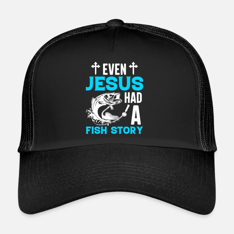 Sogar Jesus Hatte Eine Fischgeschichte - Angeln - Trucker Cap - Schwarz/Schwarz