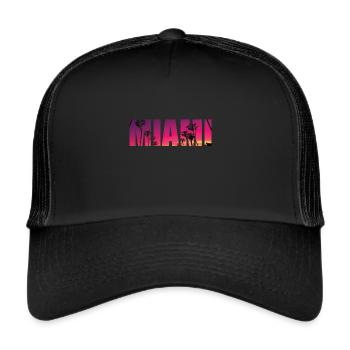 Miami Skyline Palmen Sonne Meer Florida - Trucker Cap - Schwarz/Schwarz - Vorne