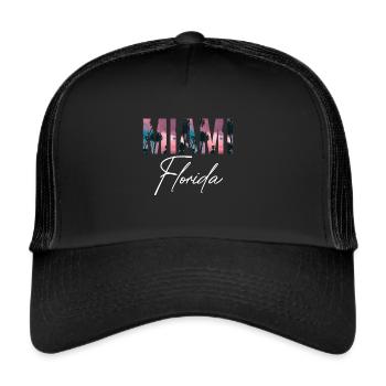 Miami Palmen Florida Miami Beach Sonne - Trucker Cap - Schwarz/Schwarz - Vorne