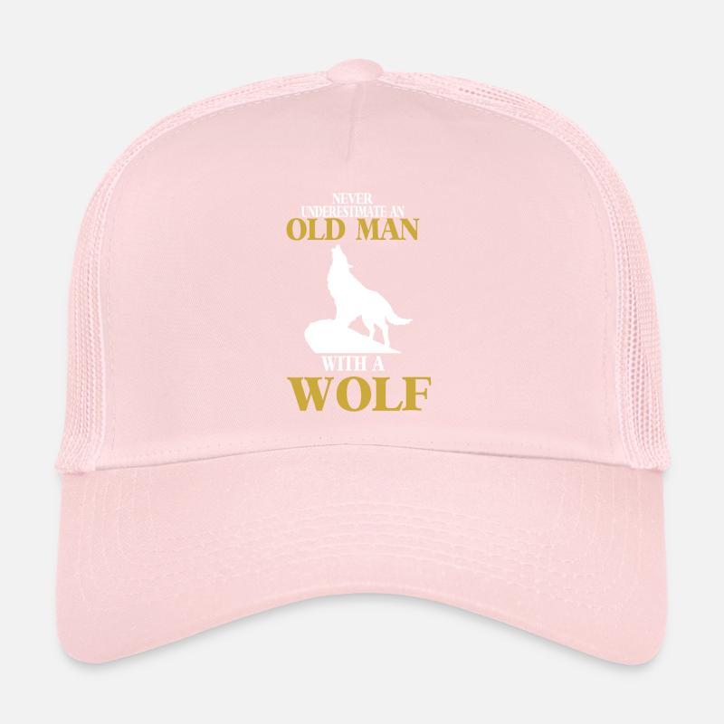 Wolf with old man full moon Wolf pack Trucker Cap