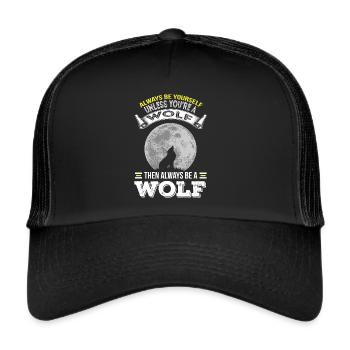 Wolf Wolfsrudel Vollmond heulen Wölfe - Trucker Cap - Schwarz/Schwarz - Vorne