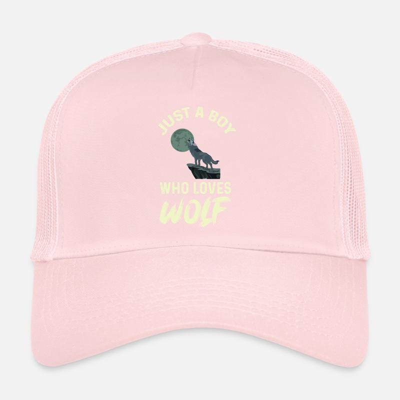 Boy loves wolves full moon wolf pack Trucker Cap