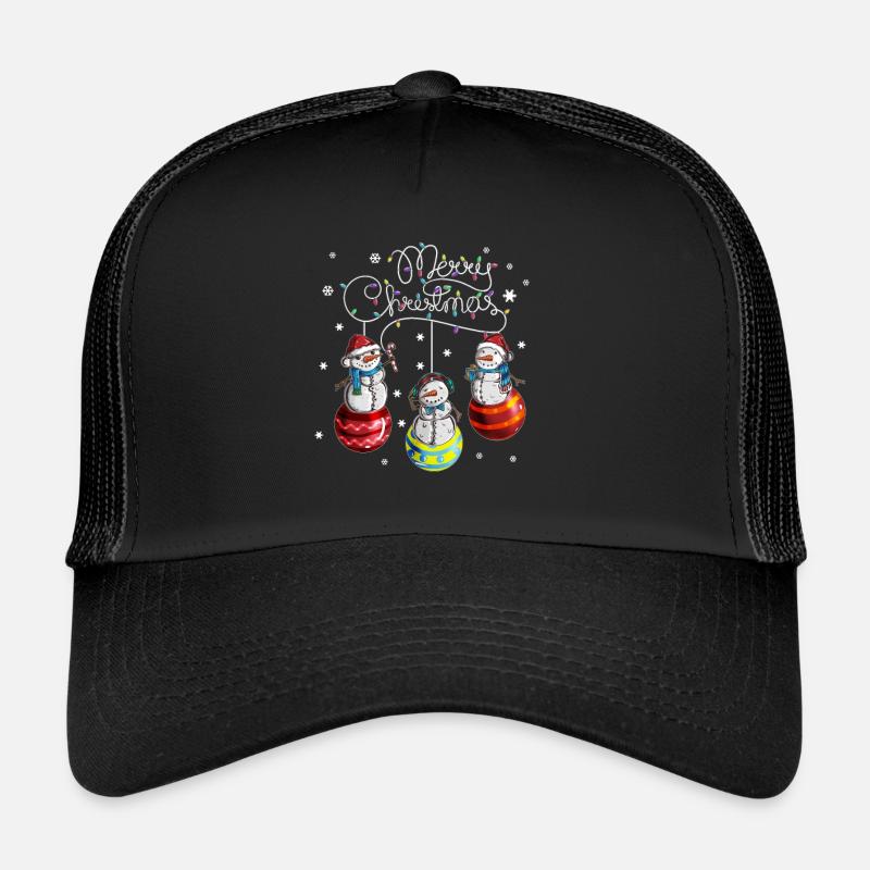 Merry Christmas Schneemann Weihnachtskugel Motiv - Trucker Cap - Schwarz/Schwarz