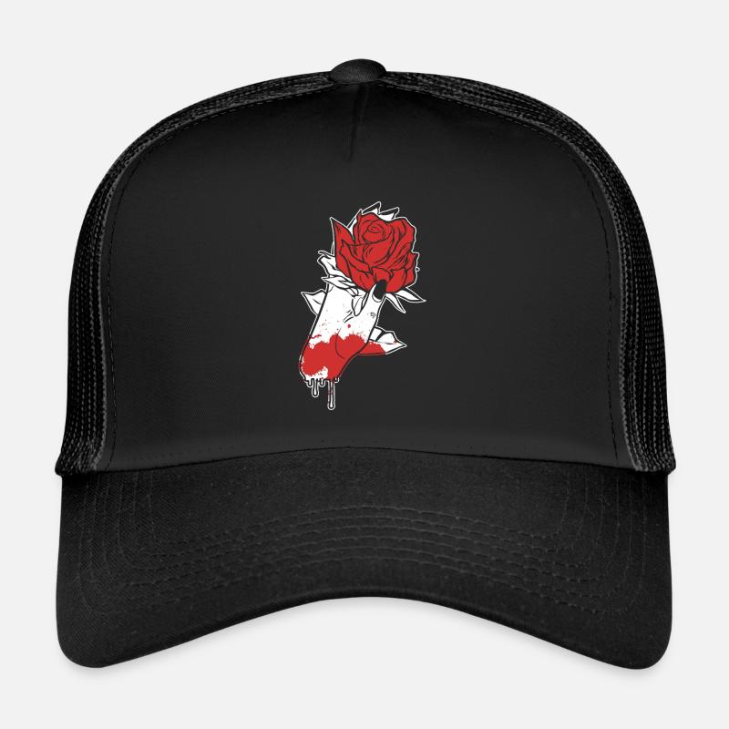 Aesthetic Dark Pattern Hand Bleeding Holding Rose Trucker Cap