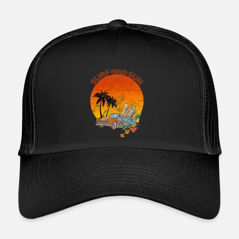 Cool Retro Design Summer Beach Palms Summer Trucker Cap