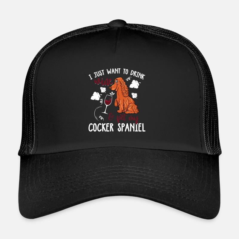Wine Drink and Pet Cocker Spaniel - Trucker Cap - black/black