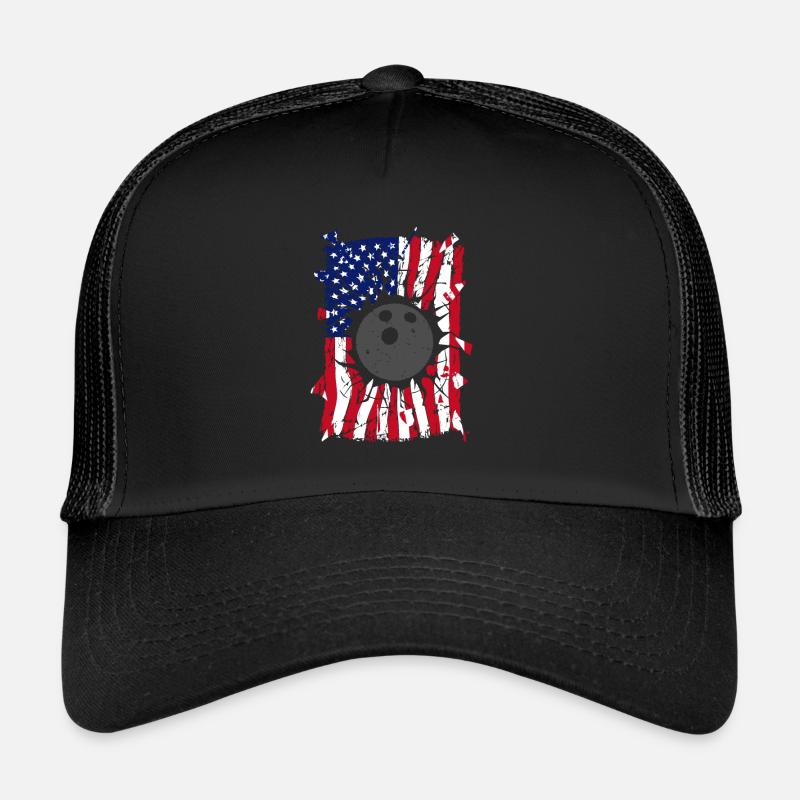 Bowling Torn American Flag Trucker Cap