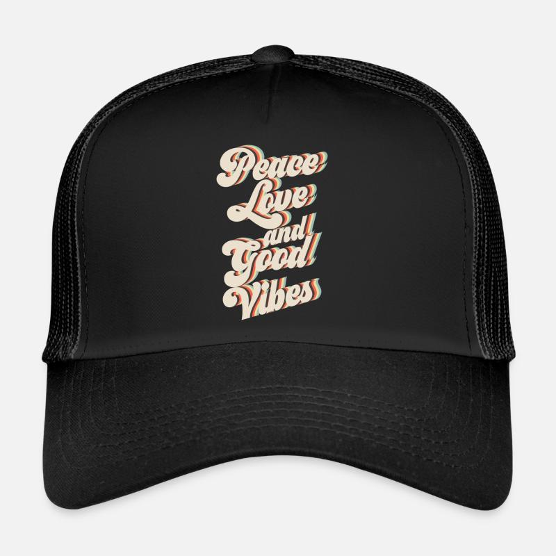 Peace Love And Good Vibes - Trucker Cap - Schwarz/Schwarz