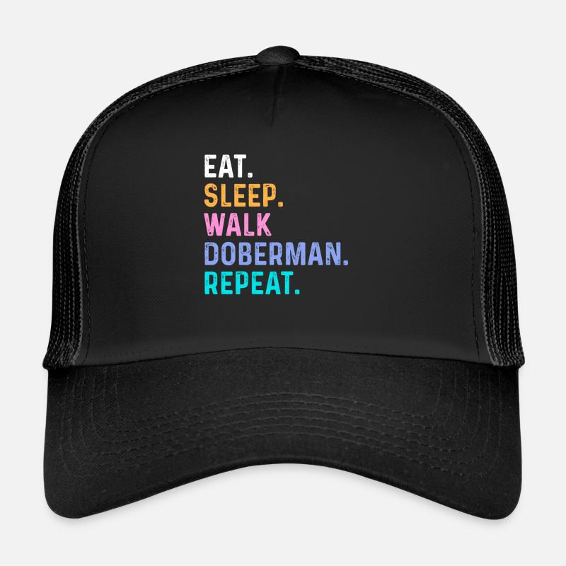 Eat Sleep Walk Dobermann Wiederholung - Trucker Cap - Schwarz/Schwarz