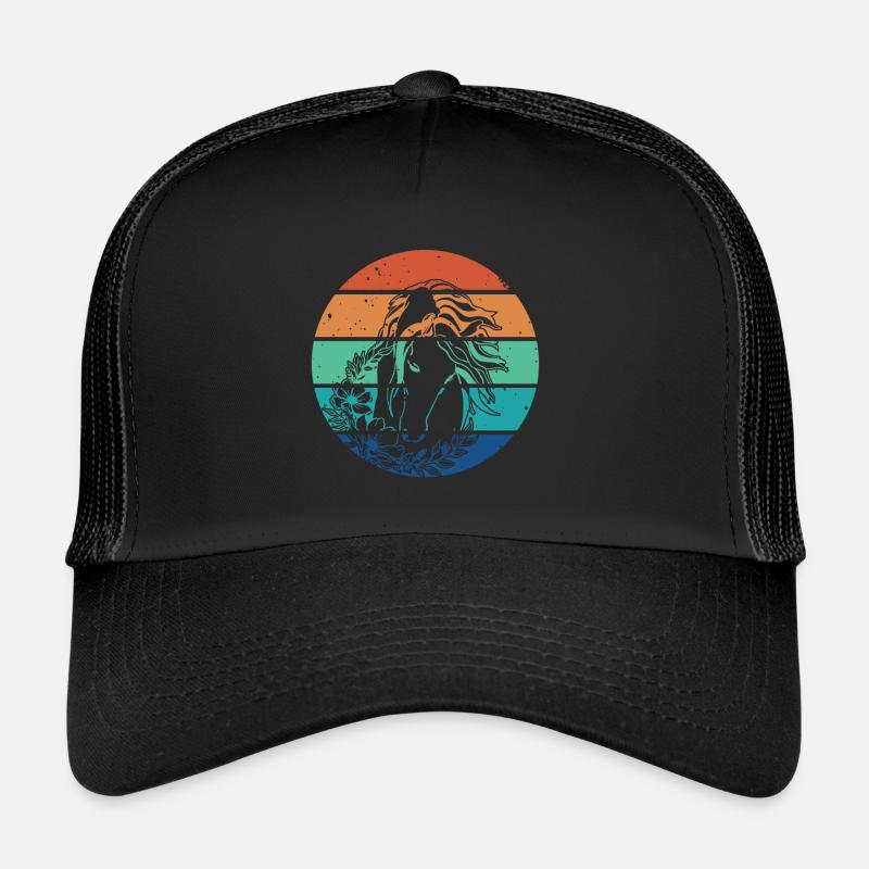 Design de cheval vintage rétro avec des fleurs Casquette trucker 