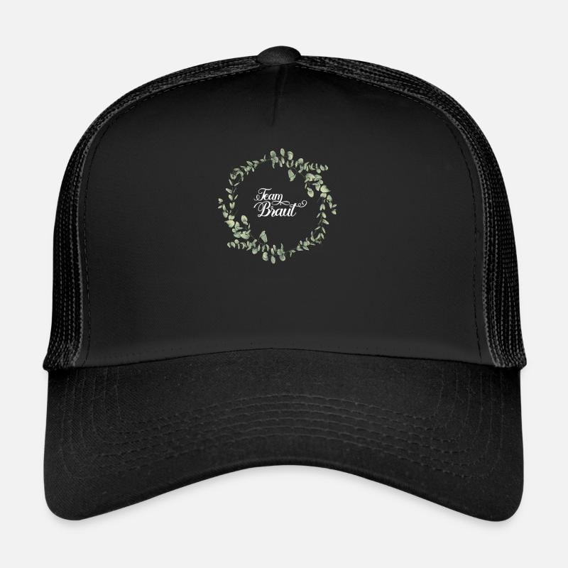 Team Braut I Blumenkranz Hochzeit Boho Stil - Trucker Cap - Schwarz/Schwarz