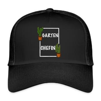 Garten Chefin lustiges Frauen Garten Outfit - Trucker Cap - Schwarz/Schwarz - Vorne