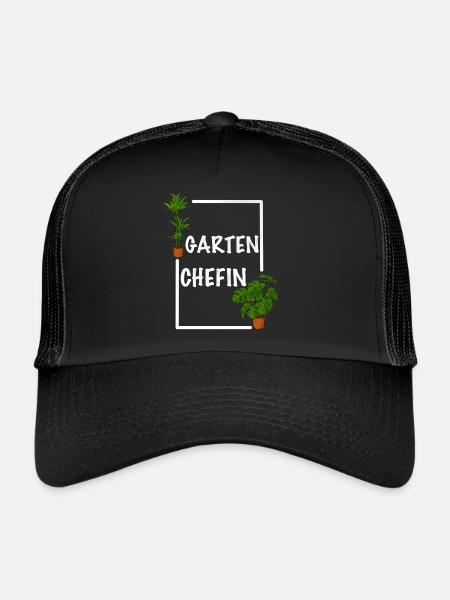 Garten Chefin lustiges Frauen Garten Outfit - Trucker Cap - Schwarz/Schwarz - Vorne