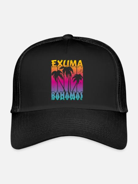 Vintage Exuma Bahamas Coucher de soleil - Casquette trucker  - noir/noir - Devant