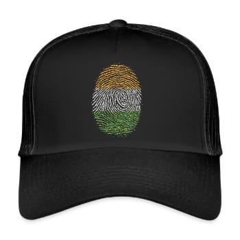 India Indian Indian Fingerprint Flag Gift - Trucker Cap - black/black - Front