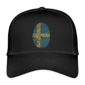Sweden Swedish Swedish Fingerprint Flag - Trucker Cap - black/black - Front