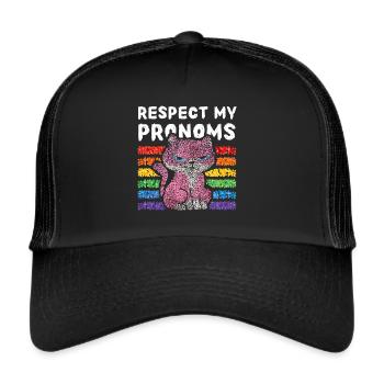 Respect my pronoms Kätzchen Gay Transgender Pride - Trucker Cap - Schwarz/Schwarz - Vorne