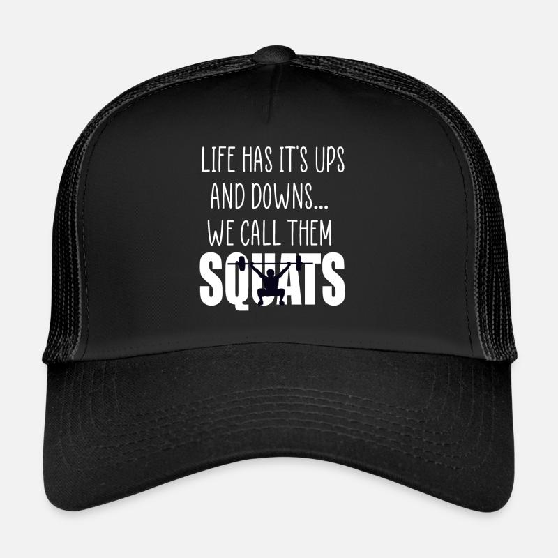 squats gym quote - Trucker Cap - black/black