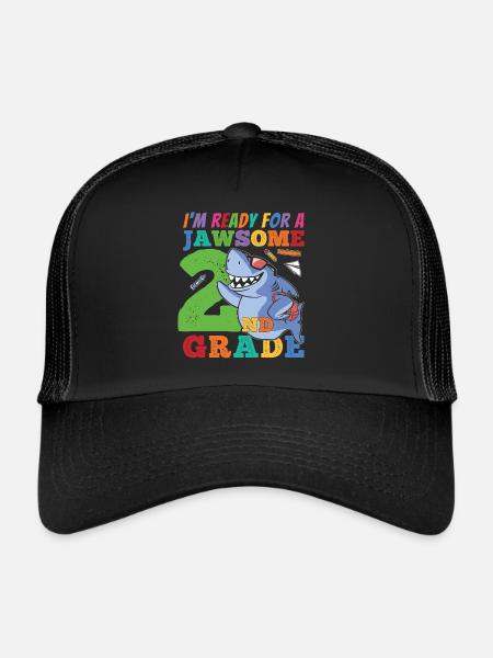 Second Grader Awesome Back to School Gift Idea - Trucker Cap - black/black - Front