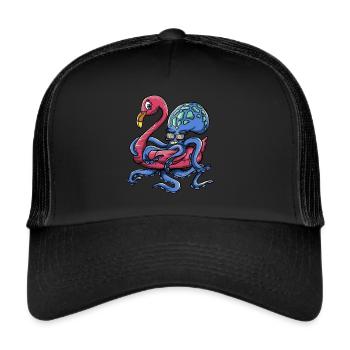 Octopus Wearing A Flamingo Hoop - Pool Party - Trucker Cap - black/black - Front