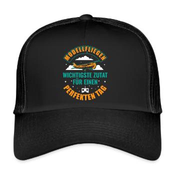 Modellflugzeug Flieger Flugzeug Pilot Modellflug - Trucker Cap - Schwarz/Schwarz - Vorne