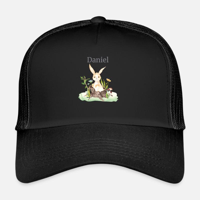 Animal forestier Cerf Lapin Hérisson Fleurs Nom Daniel Casquette trucker 