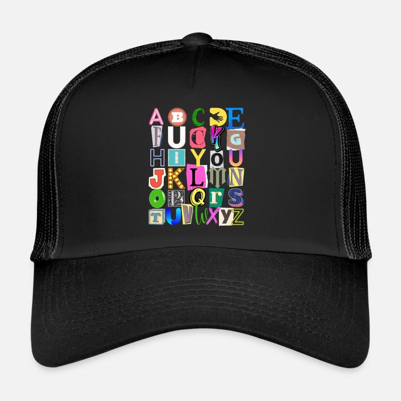 Alphabet et message caché - Casquette trucker  - noir/noir