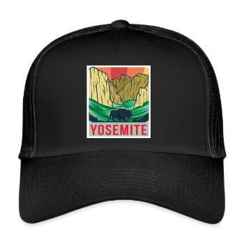 Yosemite Souvenir National Park Grizzly Bear Hiking - Trucker Cap - black/black - Front