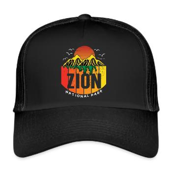 Zion National Park Utah Canyon Souvenir Hiking Cam - Trucker Cap - black/black - Front