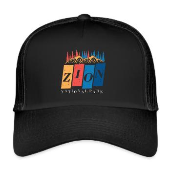 Zion National Park Souvenir Canyon Utah Hiking Cam - Trucker Cap - black/black - Front