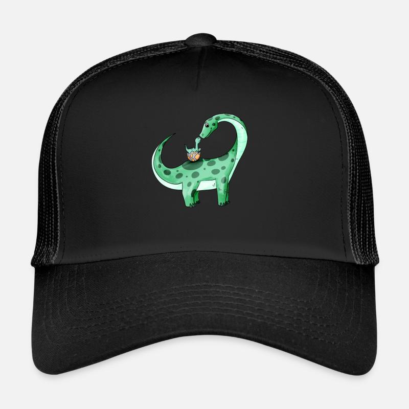 Dinosaurier mit Baby Dinosaurier - Trucker Cap - Schwarz/Schwarz