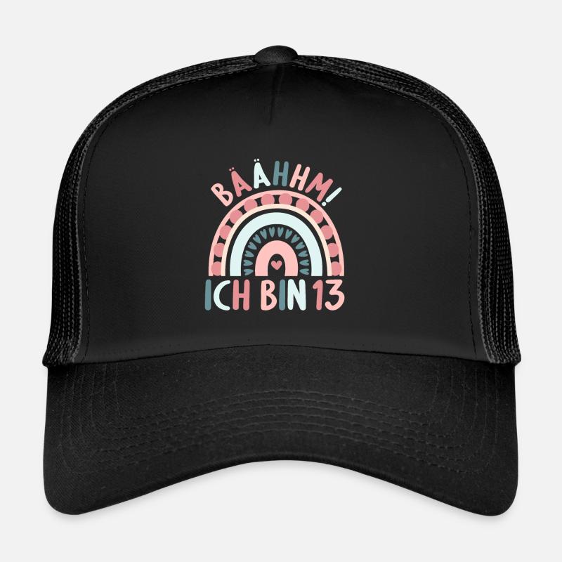 13 Jahre alt Rainbow Regenbogen 13. Geburtstag - Trucker Cap - Schwarz/Schwarz