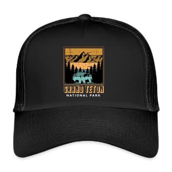 Parc national Buffalo Grand Teton Mountain Camping Souve - Casquette trucker  - noir/noir - Devant