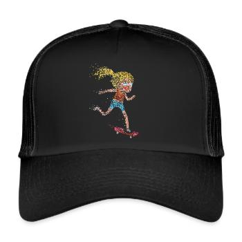 Longboard Skateboard Skaterin Skateboarderin - Trucker Cap - Schwarz/Schwarz - Vorne