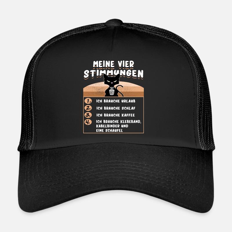 Katze & Kaffee - Meine 4 Stimmungen - Trucker Cap - Schwarz/Schwarz