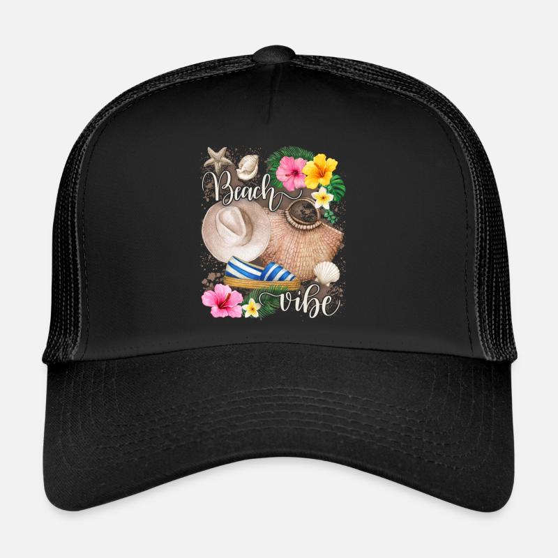 Urlaub am Meer, Strand, Beach-Vibe Espadrilles - Trucker Cap - Schwarz/Schwarz