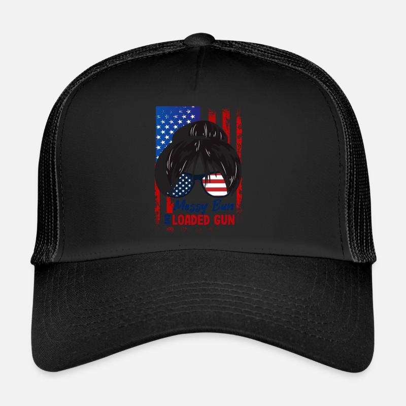 Messy Bun And Loaded Patriotic Trucker Cap