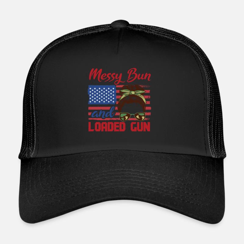Messy Bun And Loaded Patriotic Trucker Cap