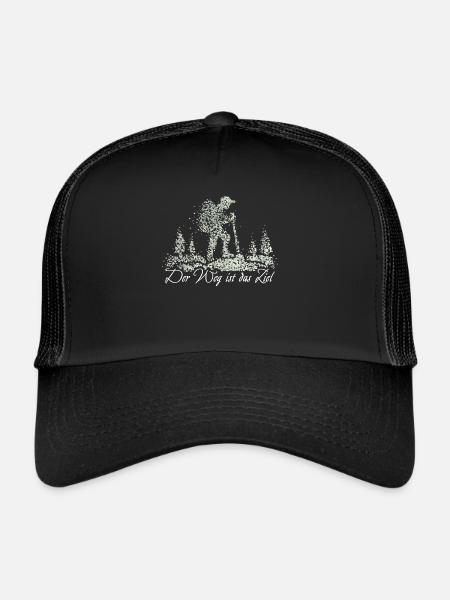 Der Weg ist das Ziel Wandern Wanderer Trekking - Trucker Cap - Schwarz/Schwarz - Vorne