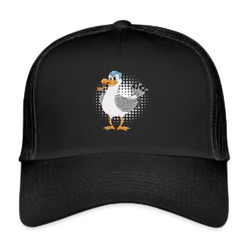 Kapitän Möwe Ostsee Nordsee Lustige Möwen - Trucker Cap - Schwarz/Schwarz - Vorne