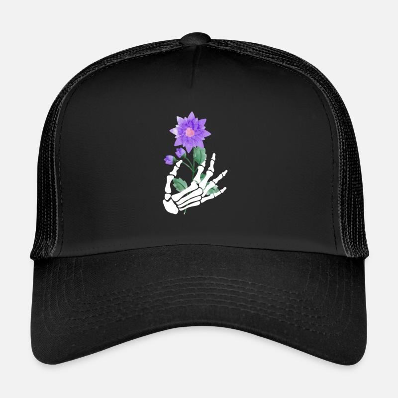 Flowers Decoration Skeleton Halloween Trucker Cap