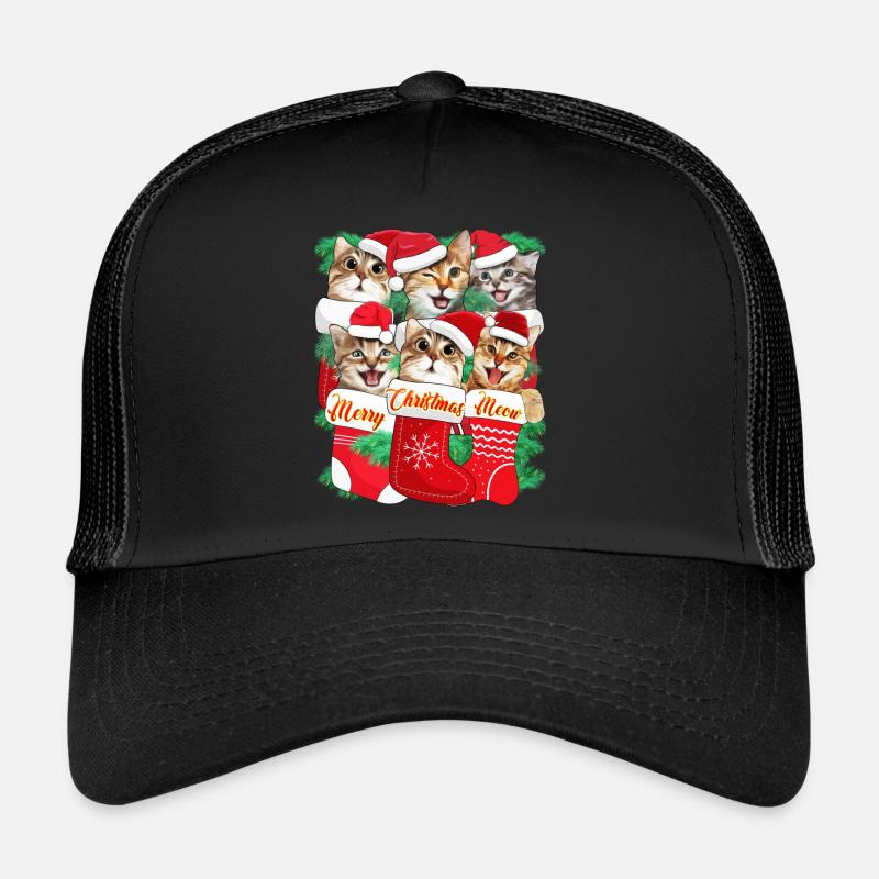 Xmas Cats inside Stocking for Christmas Trucker Cap