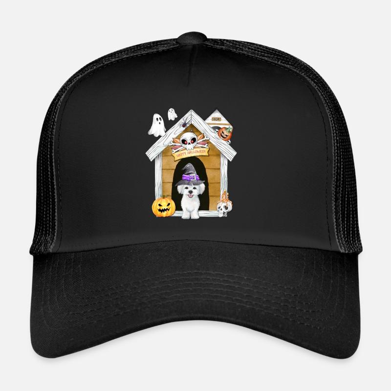 Halloween Chien Maltais Sorcière Casquette trucker 